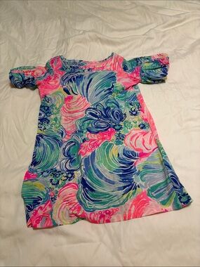 Lilly Pulitzer Girls Multicolor Tropical Print Dress — Pink, Blue, Green